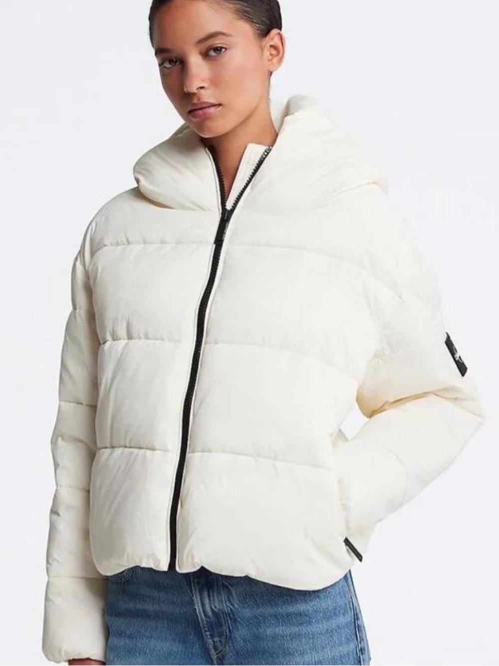 Calvin Klein Jeans Cream Hooded Puffer Jacket
